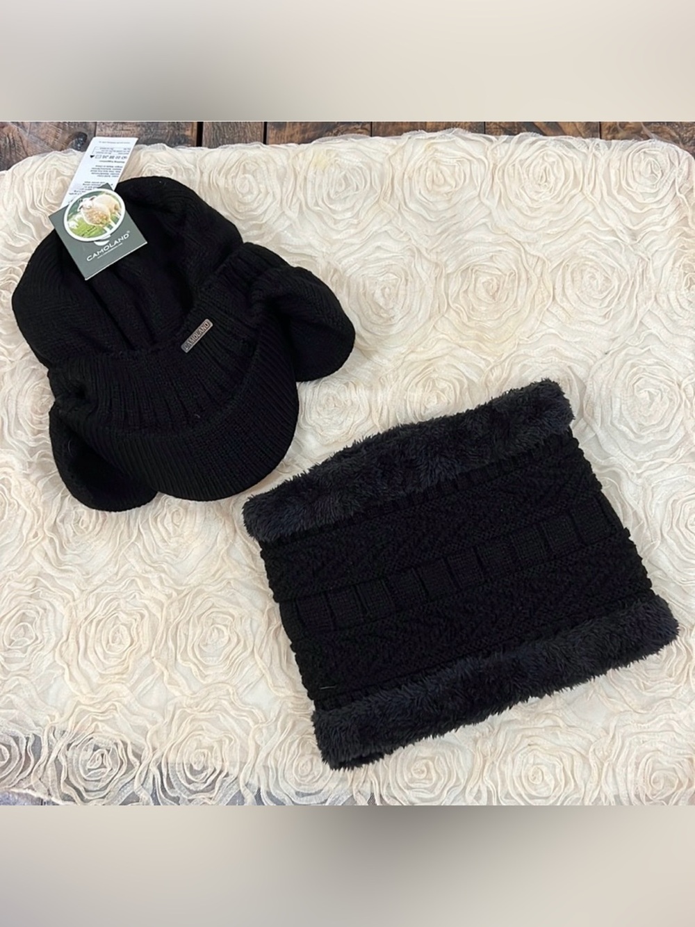 Wool Camoland Winter fur lined beanie with visors and ear flaps Hat & hand …